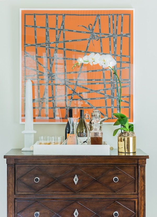 Hermes+scarf+framed+in+home+orange+wall+decor.jpeg