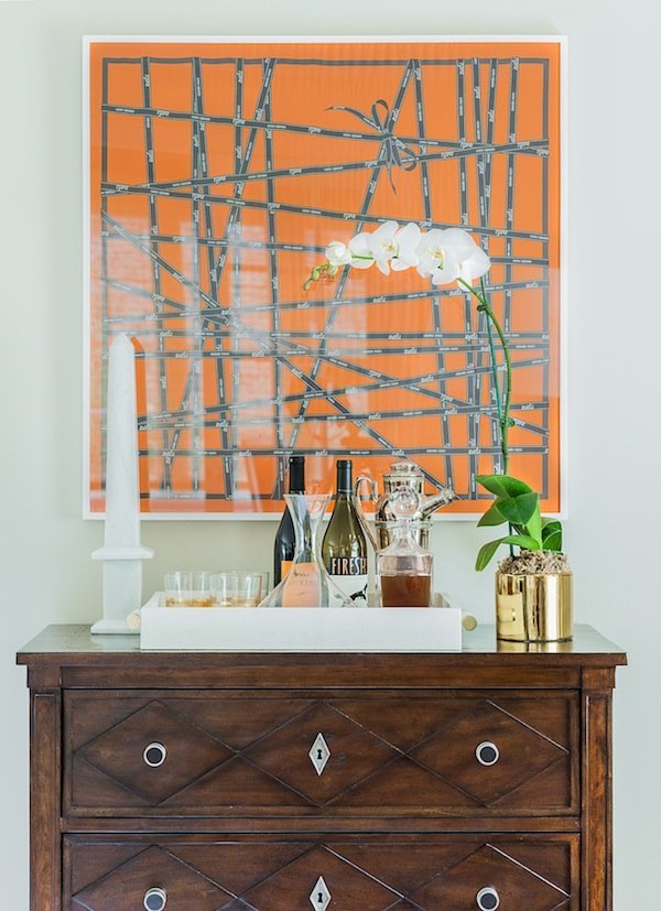 Hermes+scarf+framed+in+home+orange+wall+decor-2.jpeg