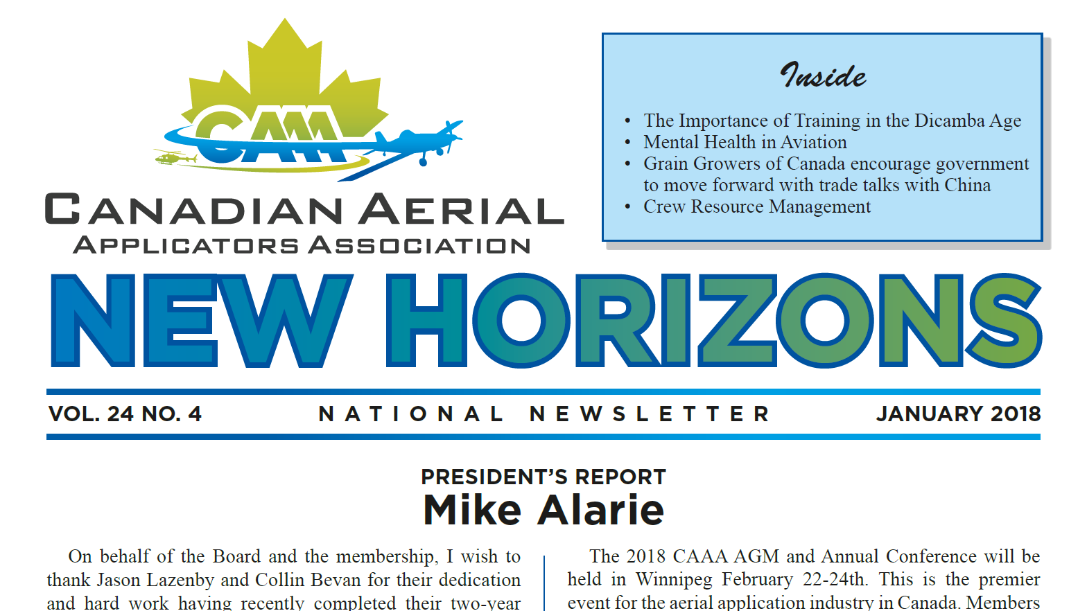 New Horizons Winter 2018 — Canadian Aerial Applicators Association