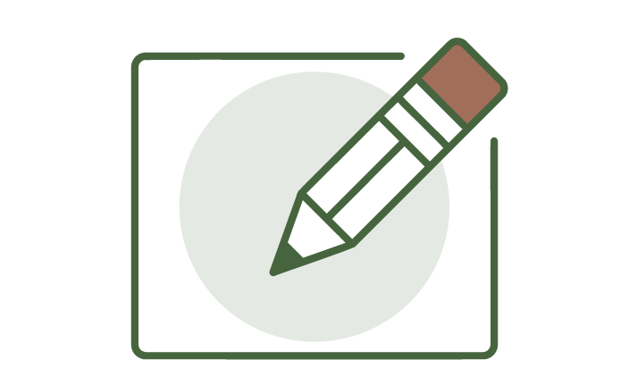 An illustrated icon of a pencil in a box to represent "sign up"