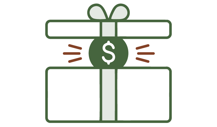 An illustrative icon of an gift box to represent "redeeming" your rewards points