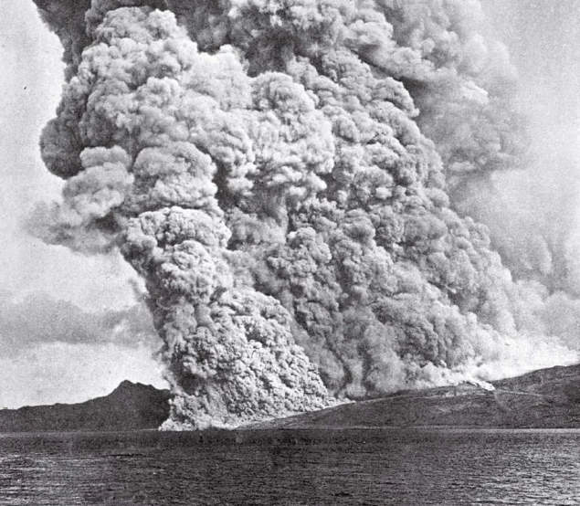 Documentation of volcano Mount Pelée erupting on Martinique in 1902.
