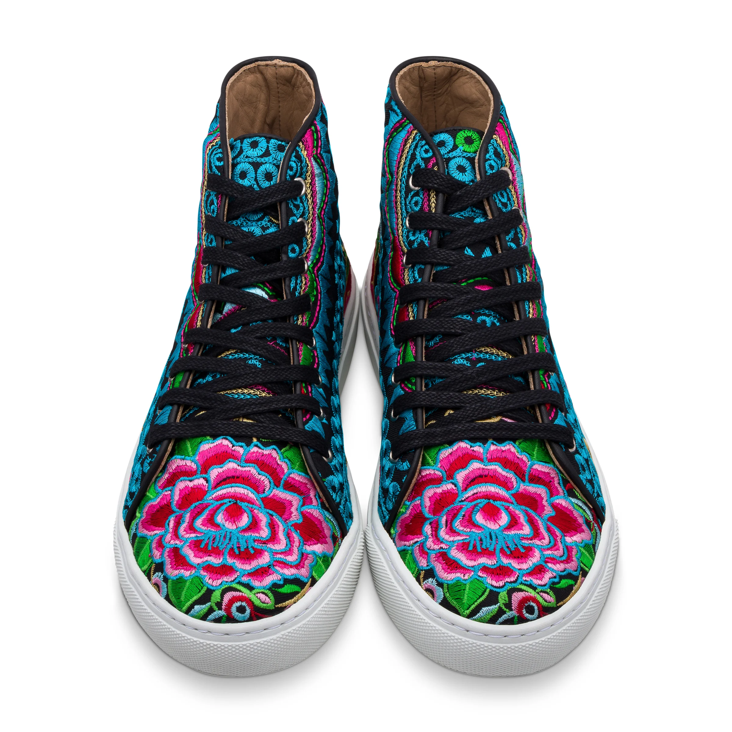 Handcrafted embroidered ethical artisan blue high top sneaker