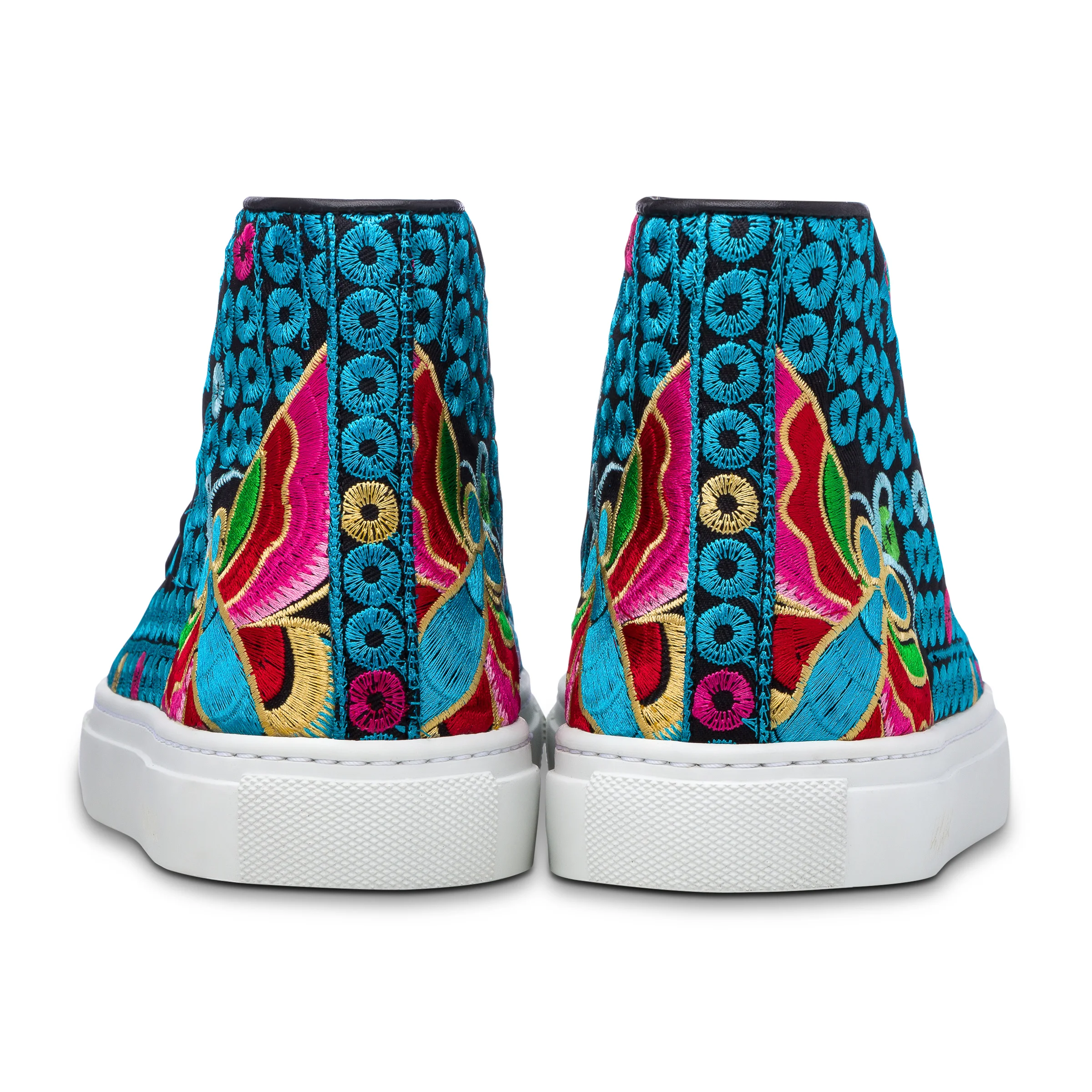Handcrafted embroidered ethical artisan blue high-top sneaker