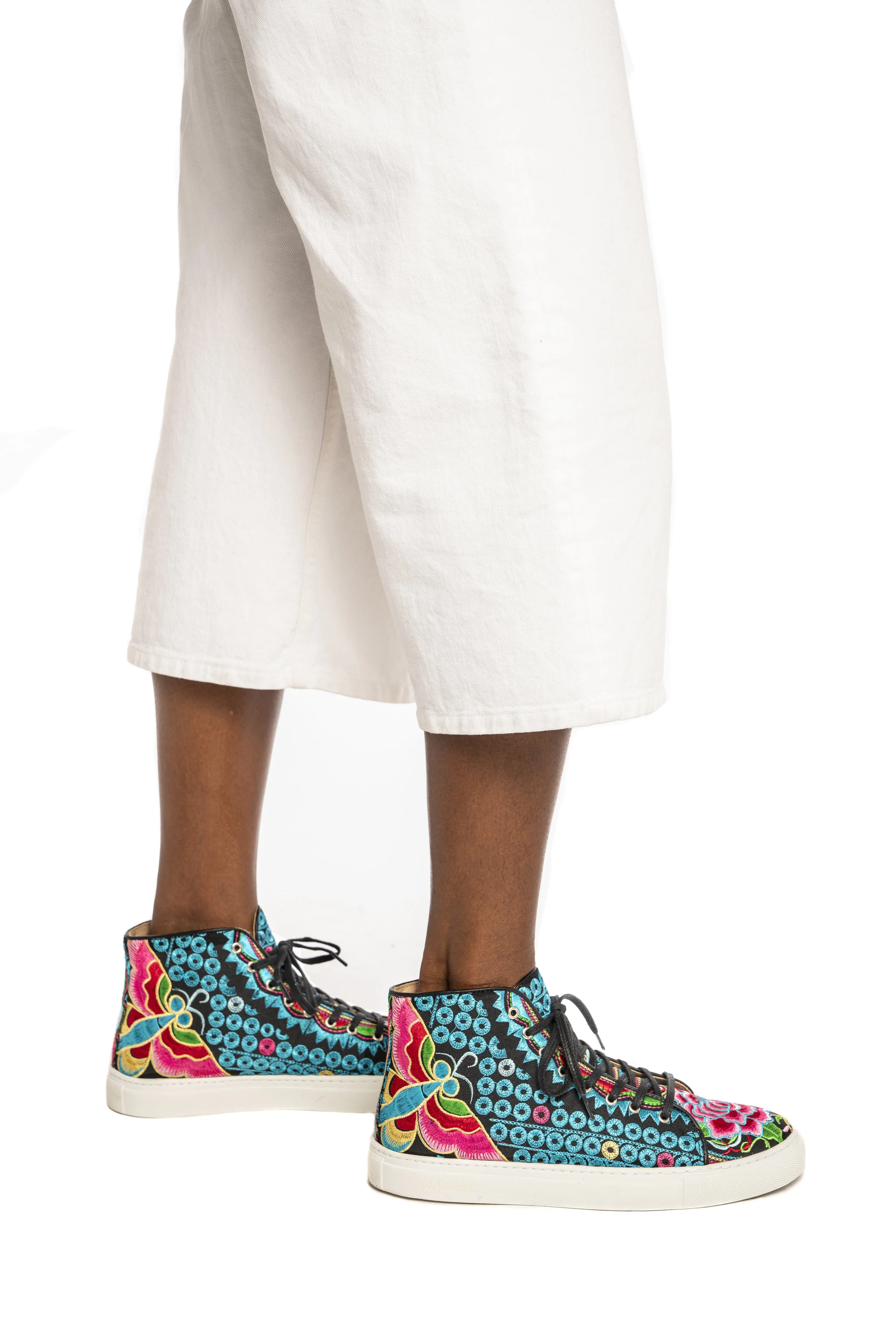 Embroidered high top sneaker