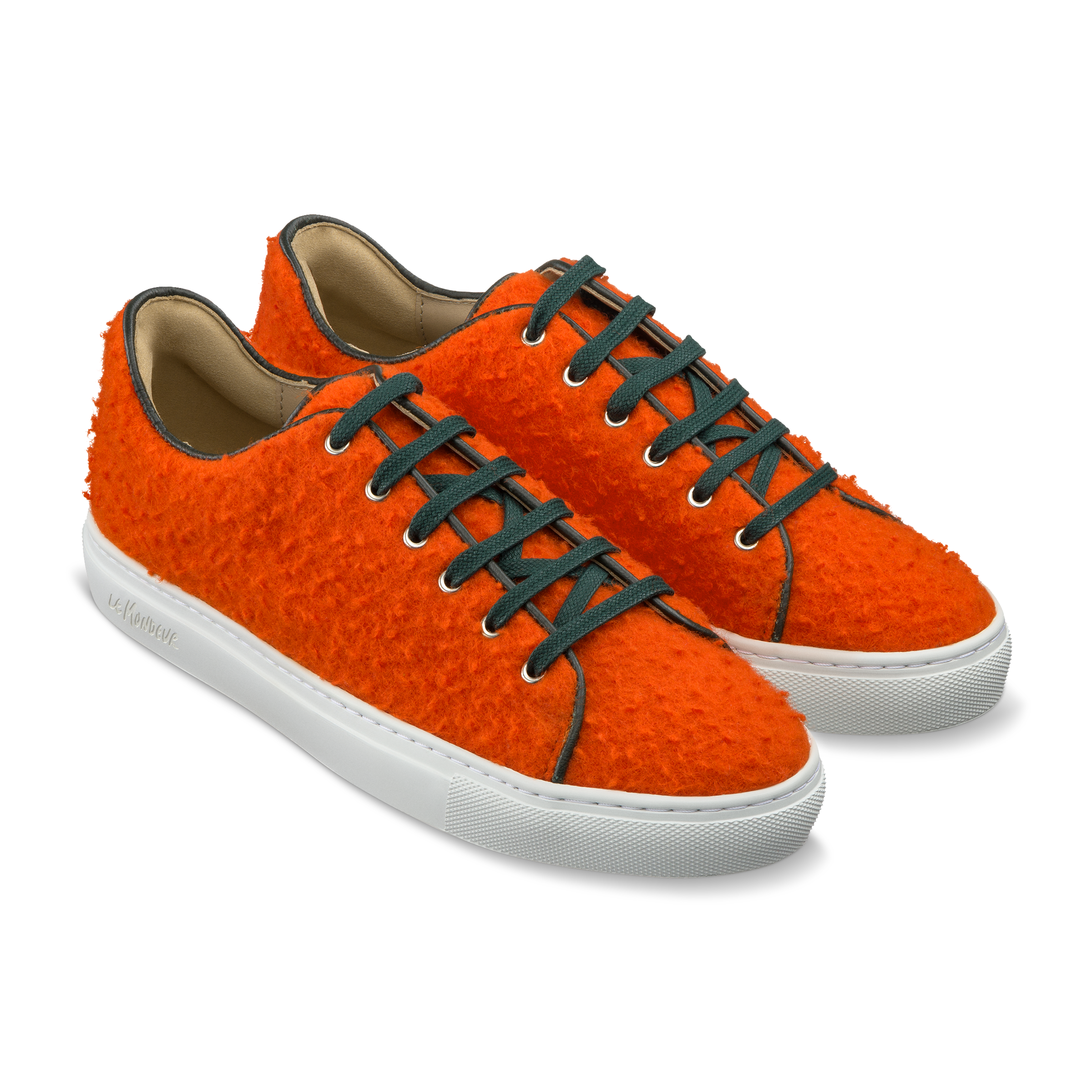 Le Mondeur handmade orange wool sneaker with artisan textiles from Italy