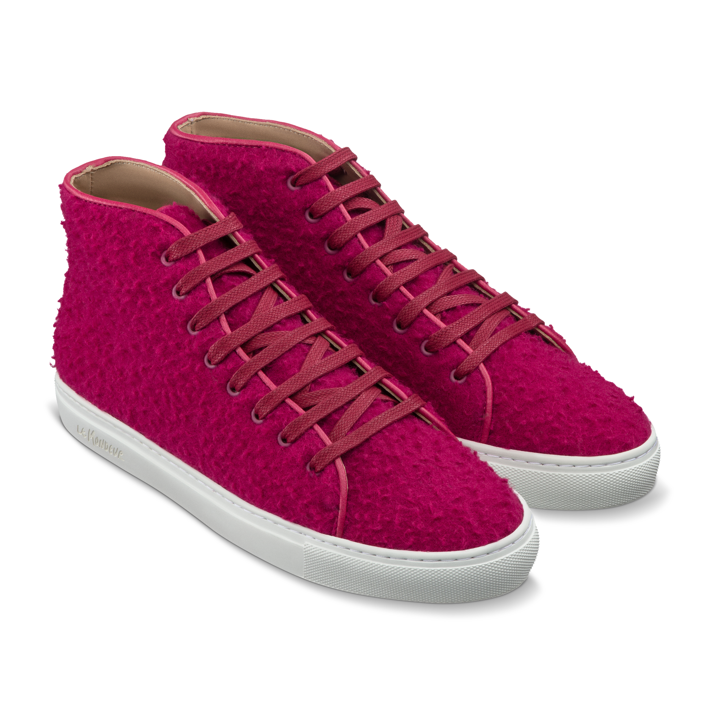 Handcrafted fuchsia wool high top sneaker with textiles made in Italy