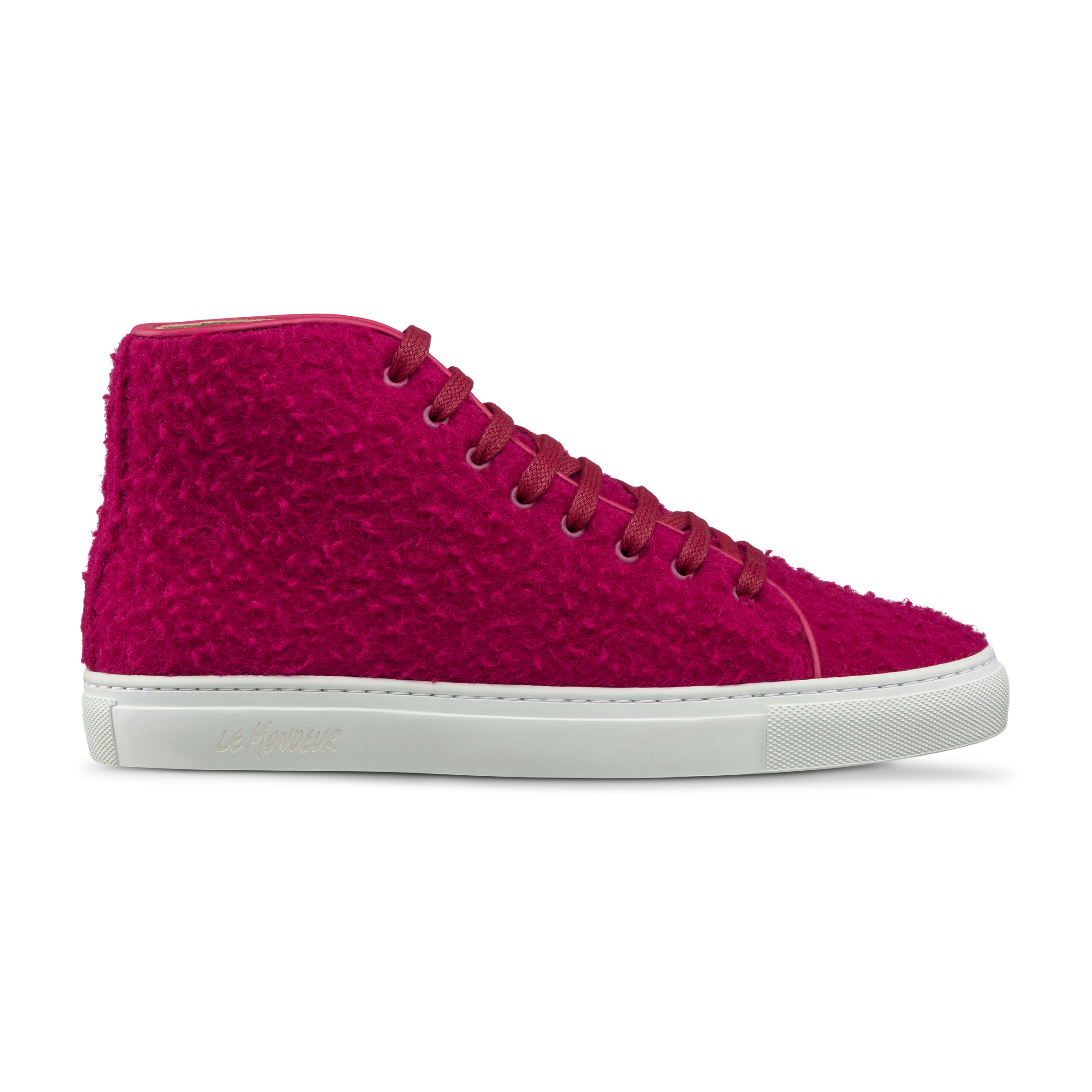 Handcrafted fuchsia wool high top sneaker with textiles made in Italy