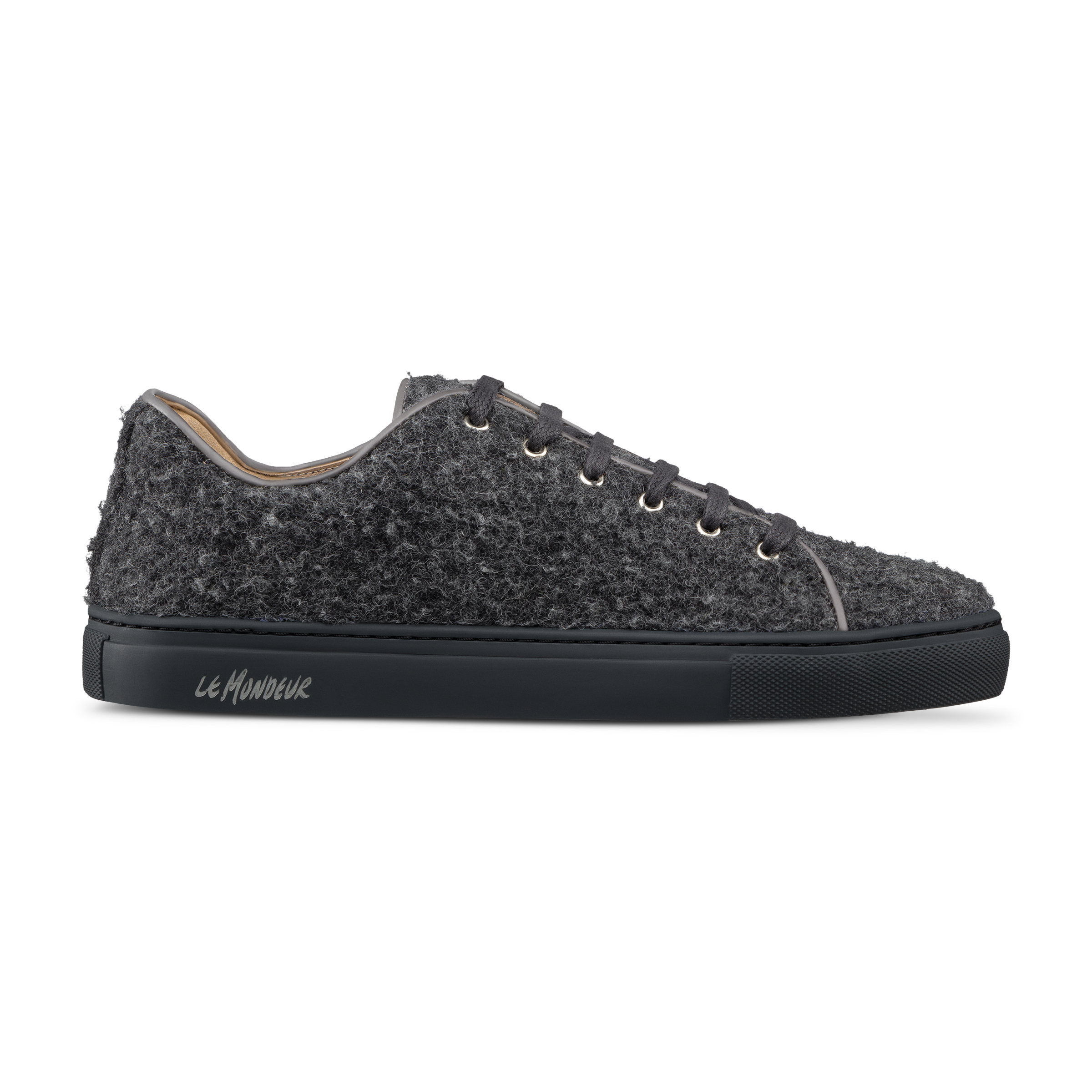 Le Mondeur handmade gray wool sneaker with artisan textiles from Italy