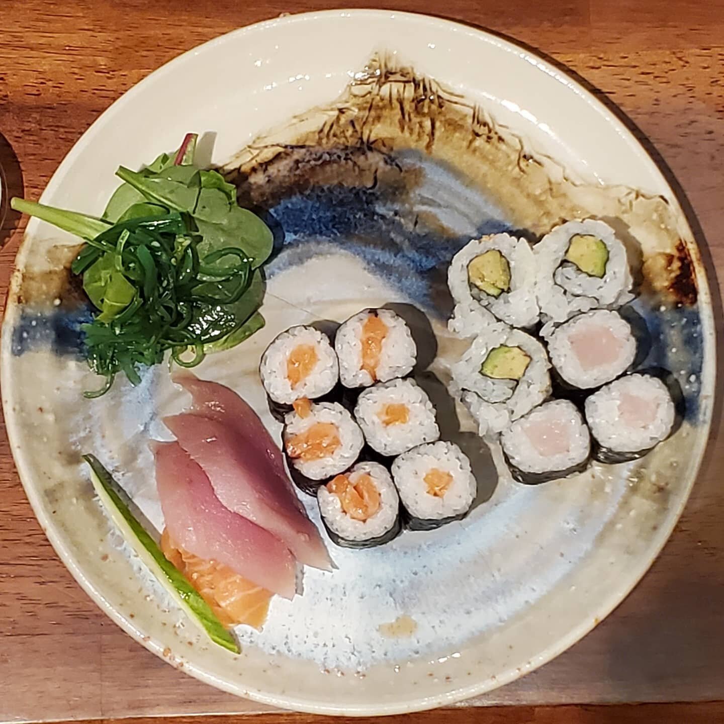 Grateful to continue our sushi tradition this New Years! Thank you @sushibistrobanff Loved getting to see our favorite meal on our favorite plates. Andy was proud to have made the soy sauce dish in the last plate with chop stick holders! 

#madewithl