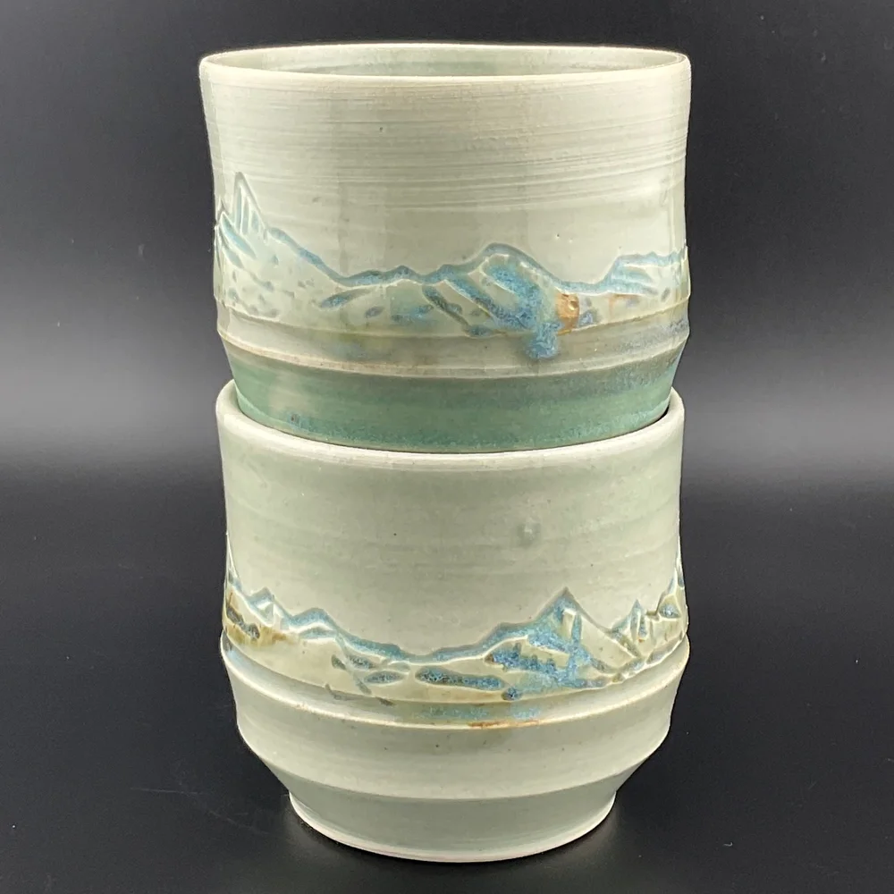 Mountain Peaks Duo: Handcrafted Small Cups