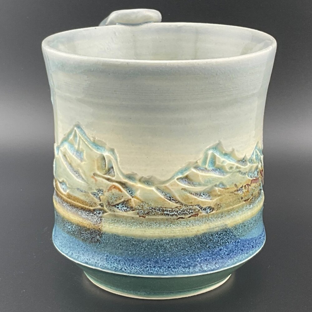 Nature's Palette Ceramic Mug: Speckled Waters and Mountain Serenity
