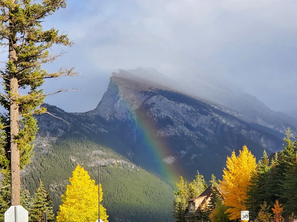 Rundle Mountain's Radiant Rainbow