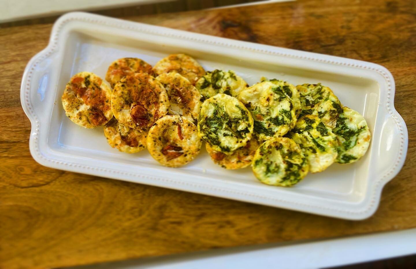 Mini Egg White Frittatas:  Chimichurri Roasted Tomatoes /// Baby Kale &amp; Roasted Garlic 🥬 🧄  Cooked in cupcake tins, easy to reheat for a quick breakfast or lunch #fritatta #kale #fritattaalforno