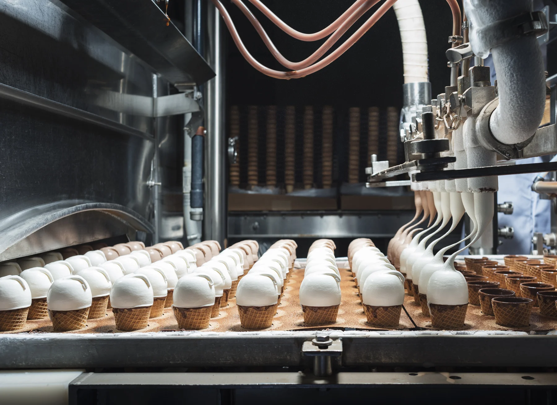 A series of photos for WIRED Magazine illustrating the process of making Nestle's Drumstick Ice creams. Photographs were taken at Nestle Headquarters in Bakersfield, CA.