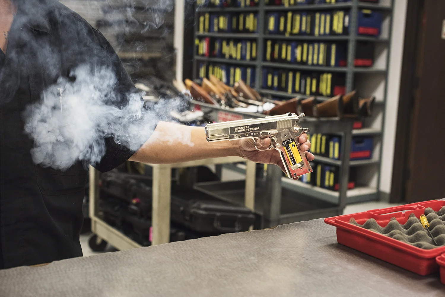 Electronic gun for actors with a criminal record