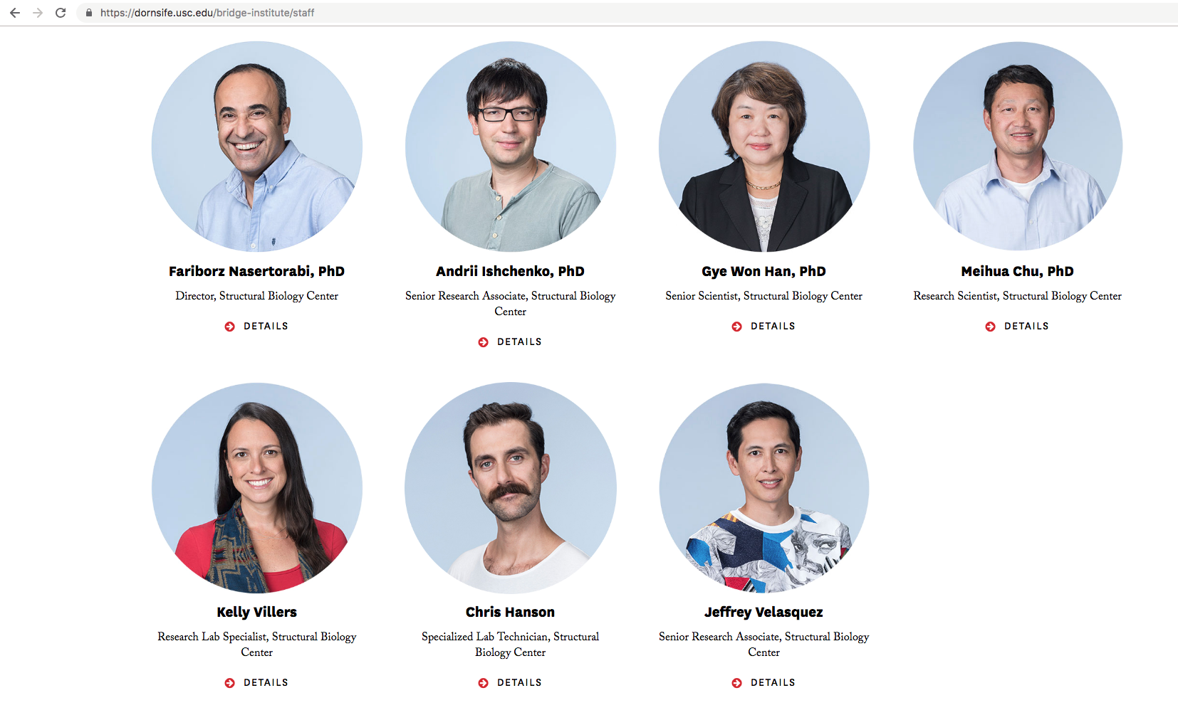  University of Southern California Bridge Institute Website faculty page. 