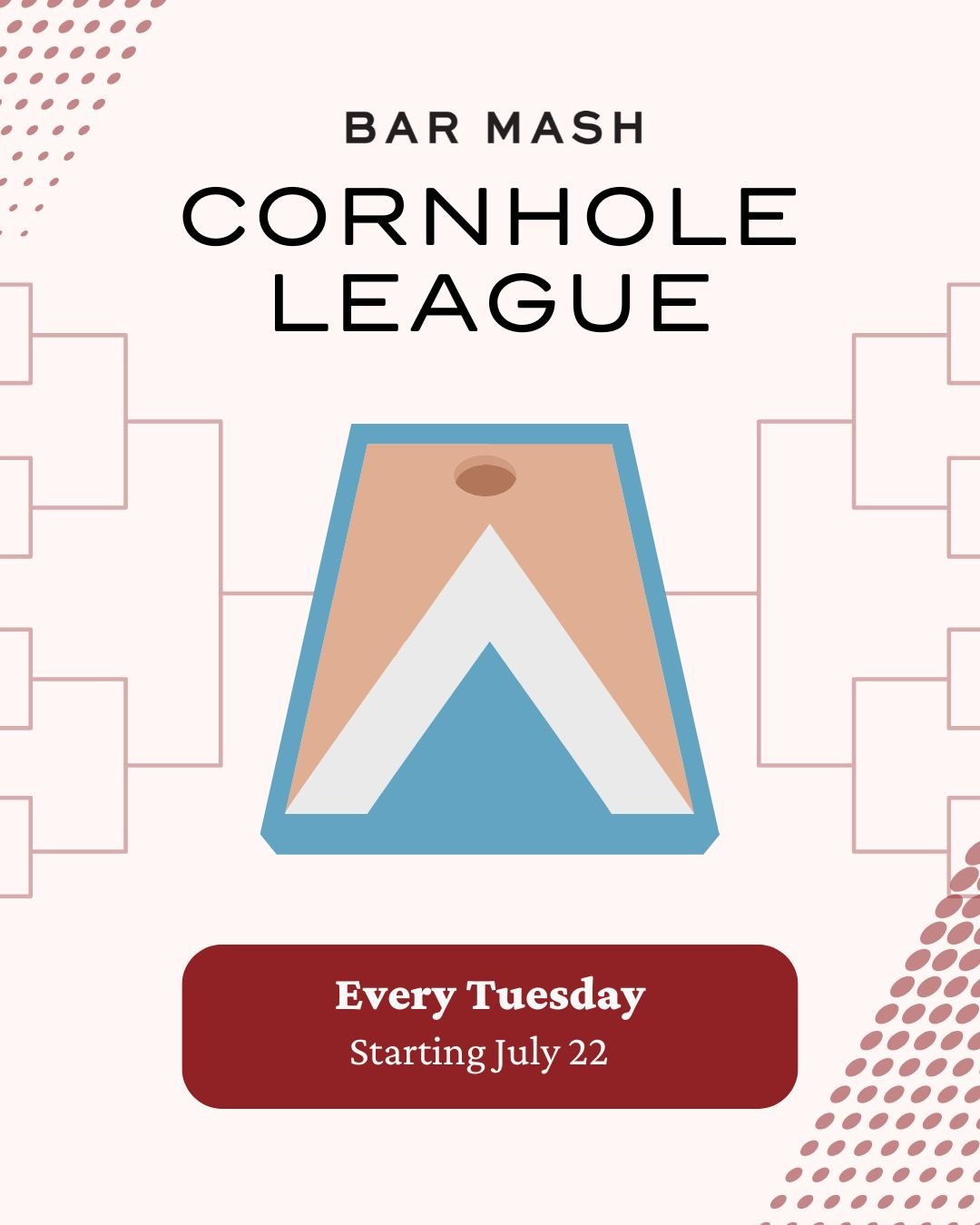 Cornhole nights are coming to Bar Mash! Grab your crew (or your cornhole-obsessed coworker) and sign up by July 11 to join the league.

🏆 Kicks off July 22
📍 Every Tuesday at 6:30 p.m.
👥 2 people to play, 4 for a full team
🍜 Ramen specials every 