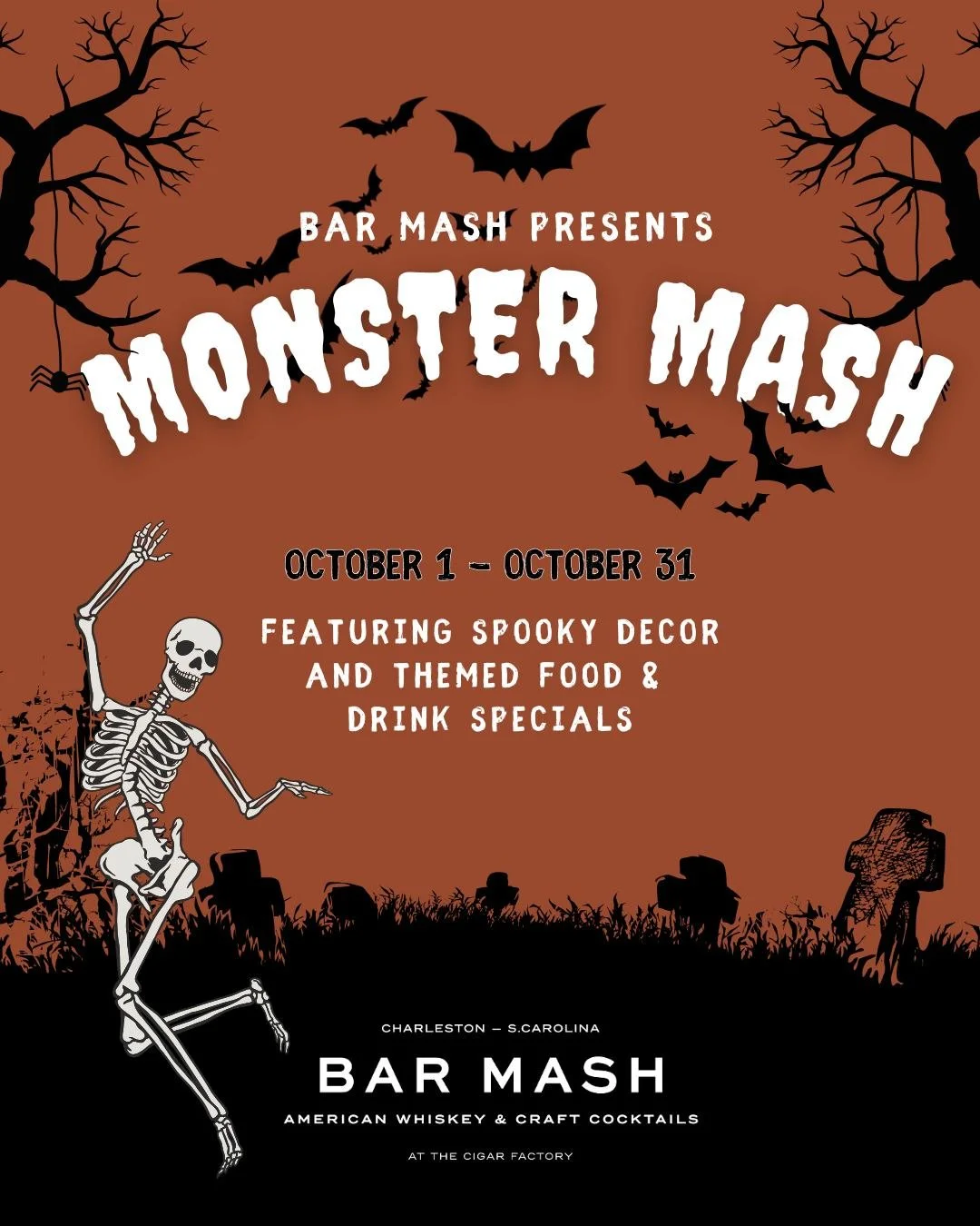 🎃👻 Monster Mash is back! 👻🎃
October 1&ndash;31

All month long, Bar Mash transforms into a haunted hideaway &mdash; filled with over-the-top Halloween d&eacute;cor, spooky cocktails, and plenty of surprises along the way.

Keep an eye out for mor