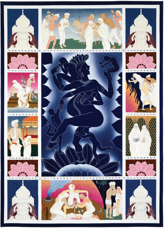 Judy Chicago, Mother India, 1985, painting, applique, and embroidery on fabric, 127 x 96 in. © Judy Chicago