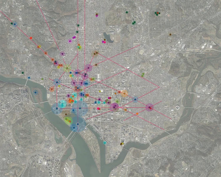 A self surveyed map of 150 statues and monuments in Washington, D.C.. It is worth noting that most Persons of Color living in the city do so primairly in the ‘deep’ Northwest & Southwest quadrants - where there are viturally no monuments and lack-luster public spaces. Image composed by Ken Filler & Austin Raimond from’The Table Session’ Podcast.