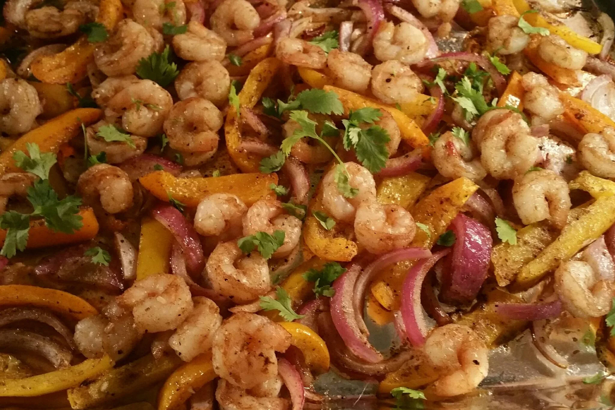Shrimp Fajitas with Greek Yogurt Cilantro Sauce