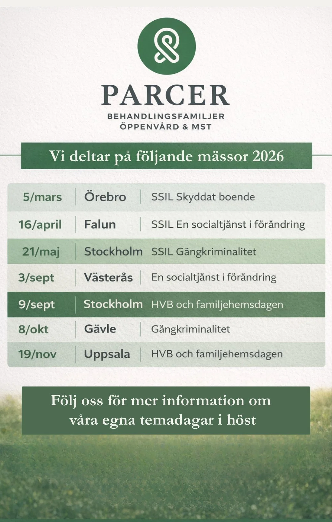 Mässor som Parcer besöker under 2026
