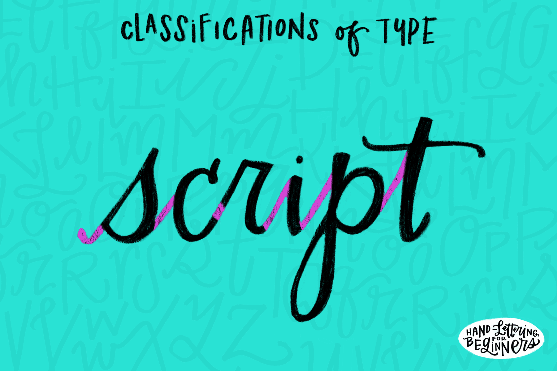Script : Script refers to fluid style where the letters are typically connected. This style is often used to add a feminine and fluid feeling to a lettering piece, or it can be used to add an unexpected and creative edge.