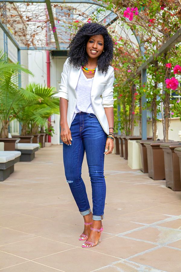 What I love most about the blazer/jeans combo with the white shirt is that you can dress it up or down and it lends itself to a host of colorful accessory options!