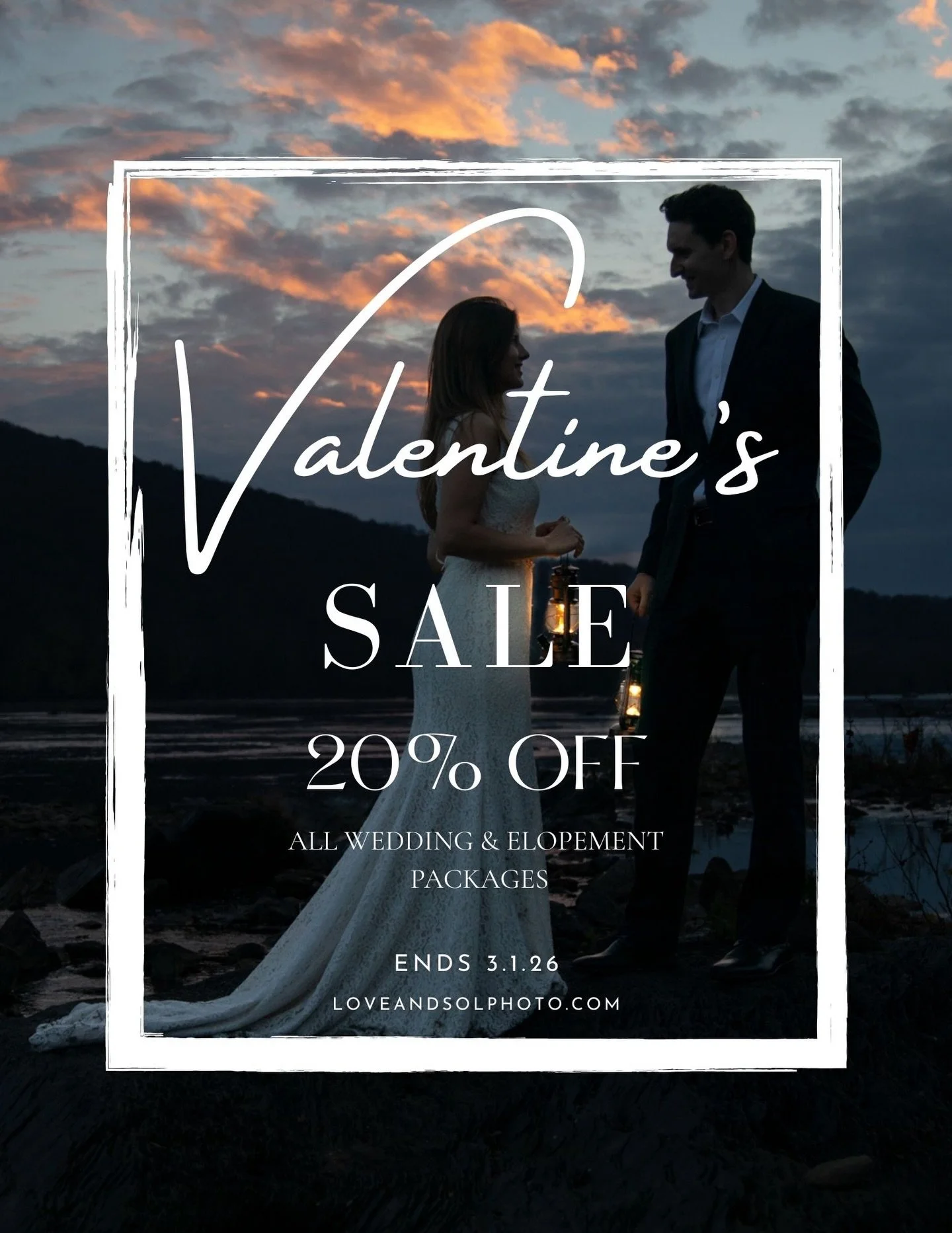 Valentines Day is officially a month away! 😱❤️
We are celebrating with our ONLY SALE of the year! 20% off ALL of our Wedding &amp; Elopement packages, that&rsquo;s HUGE!! ✨

All you have to do is book your 2026/2027 wedding before March 1st! 

Go to