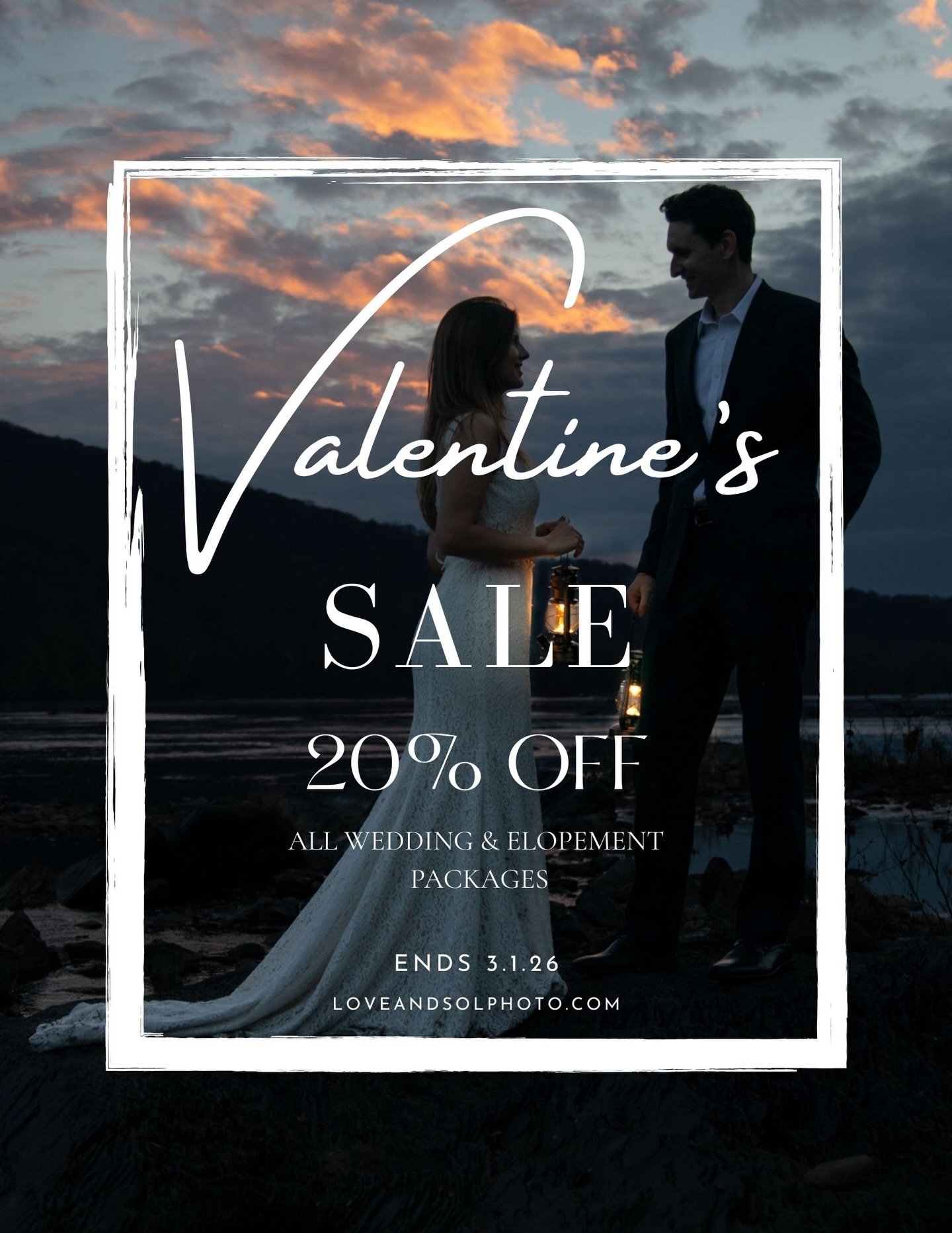 Valentines Day is officially a month away! 😱❤️
We are celebrating with our ONLY SALE of the year! 20% off ALL of our Wedding &amp; Elopement packages, that&rsquo;s HUGE!! ✨

All you have to do is book your 2026/2027 wedding before March 1st! 

Go to