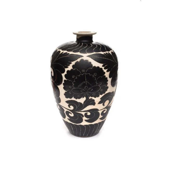 Bottle. Northern Song period, 12th century. North China. Stoneware with sgraffito design in slip under glaze (Cizhou ware, probably from Xiuwu or Cizhou). H. 12½ x Diam. 8½ in. (31.8 x 21.6 cm). Asia Society, New York: Mr. and Mrs. John D. Rockefeller 3rd Collection, 1979.141. Photography by Synthescape, courtesy of Asia Society Location: Asia Society Museum, New York, NY, U.S.A. Photo Credit: Asia Society / Art Resource, NY Image Reference: ART526085