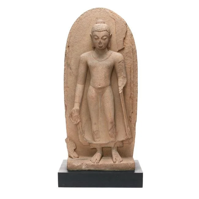 Buddha. Gupta period, about 475. India, Uttar Pradesh, Sarnath area. Sandstone. H. 34? x W. 17? x D. 6 in. (86.7 x 44.8 x 15.2 cm). Asia Society, New York: Mr. and Mrs. John D. Rockefeller 3rd Collection, 1979.5. Photography by Synthescape, courtesy of Asia Society Location: Asia Society Museum Photo Credit: Asia Society / Art Resource, NY Image Reference: ART526064