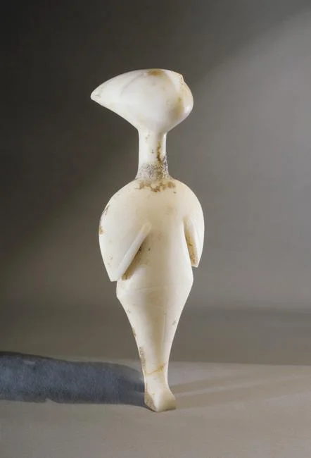 Cycladic figurine - 'star-gazer', it belongs to the Louros type of the Grotta-Pelos culture. The head has a distinctive angular shape and the eyes stare at the sky. Country of Origin: Greece. Culture: Ancient Greek/ Grotta-Pelos. Date/Period: Circa 2800-2700 BC. Place of Origin: Cyclades. Material Size: marble. Credit Line: Werner Forman Archive/Private Collection . Location: 01. Photo Credit: HIP / Art Resource, NY Image Reference: AR9148586