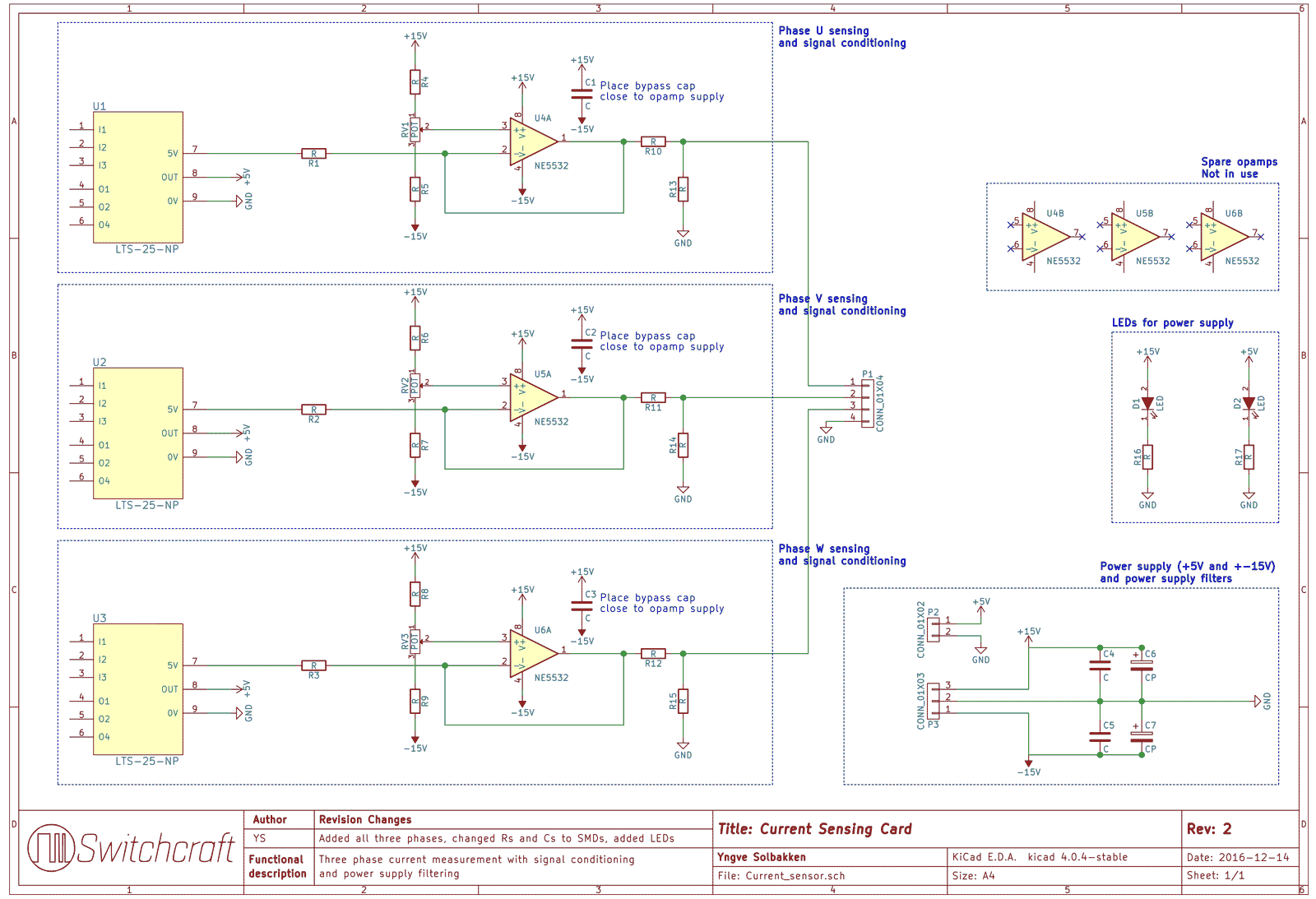 The complete schematics for the current sensor card