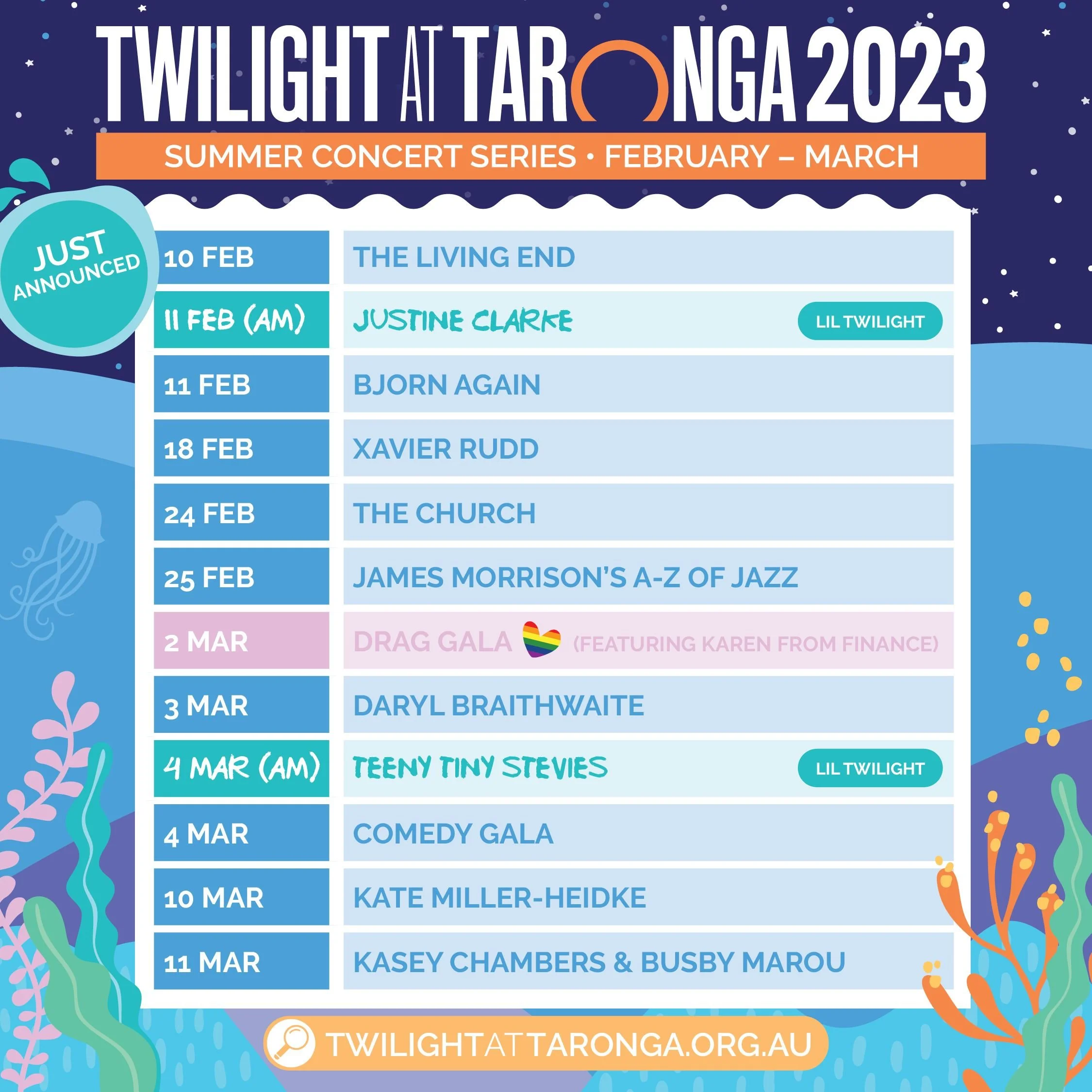 TWILIGHT AT TARONGA Lineup announced for the 2023 Summer Concert Series!