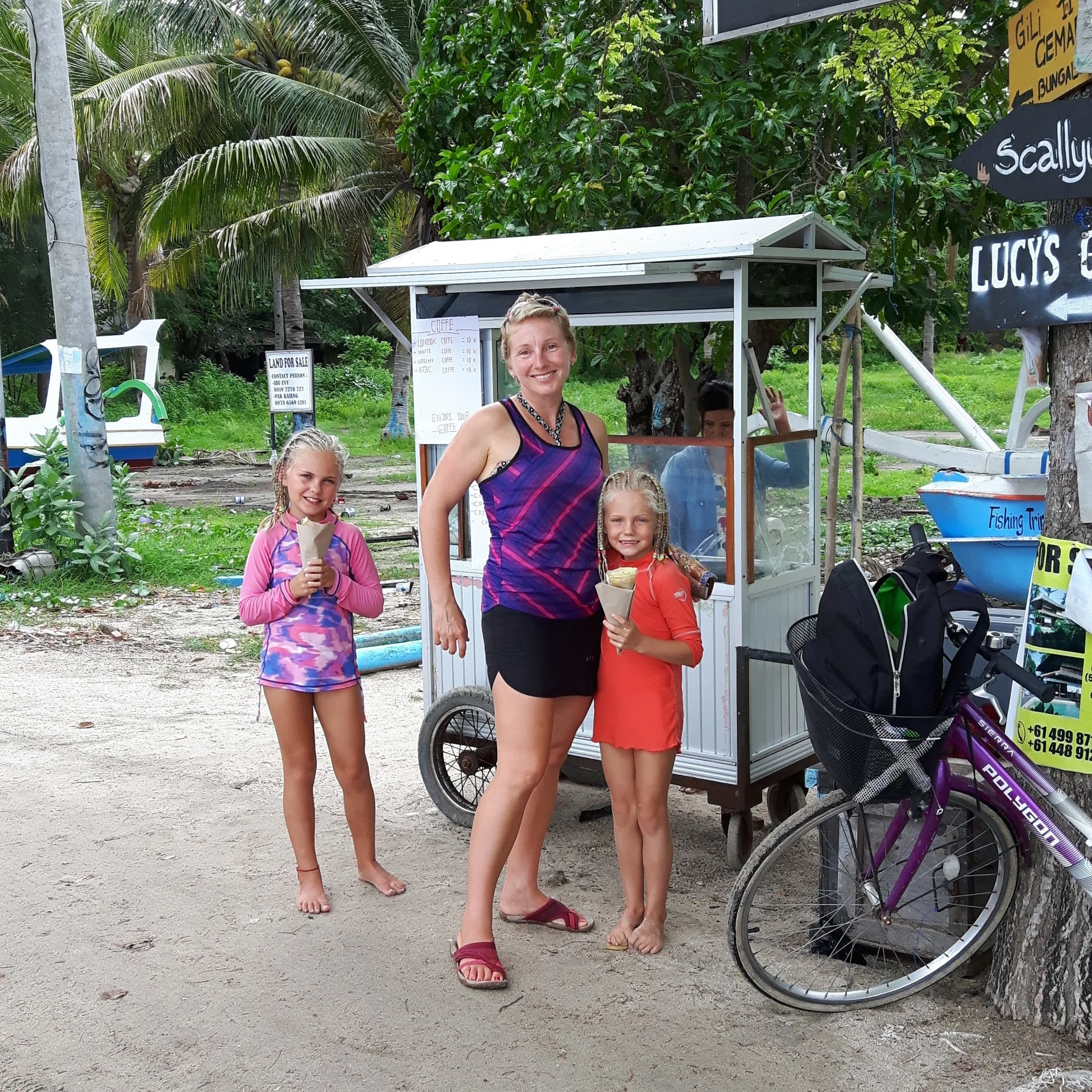 Supporting a vendor on Gili Air.