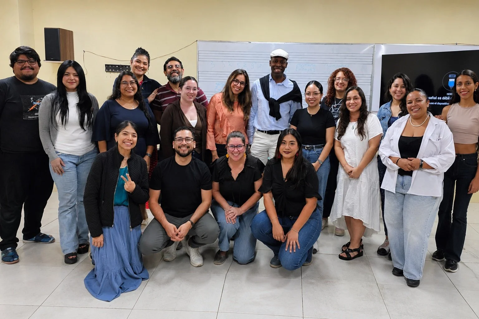 Hervé Goffings with singers after a French diction masterclass at Estudio de Ópera de Mérida in Mexico