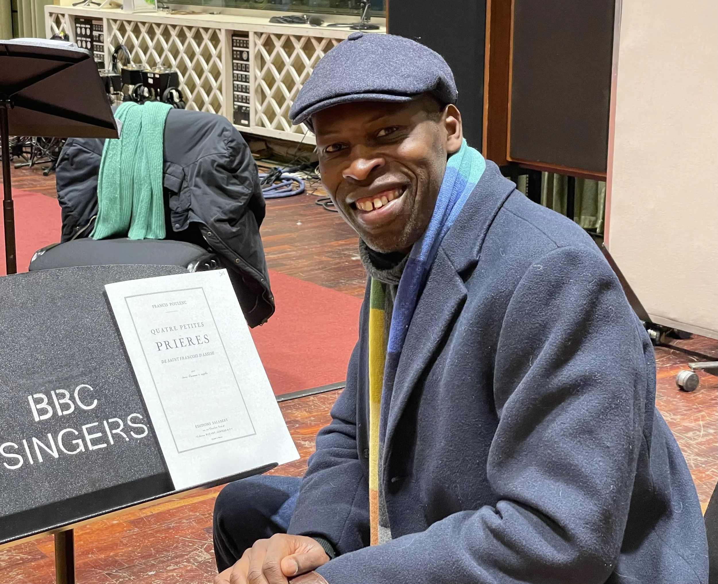 Hervé Goffings with the score of Poulenc’s Quatre petites prières de Saint François d’Assise during a BBC Singers rehearsal in 2024.