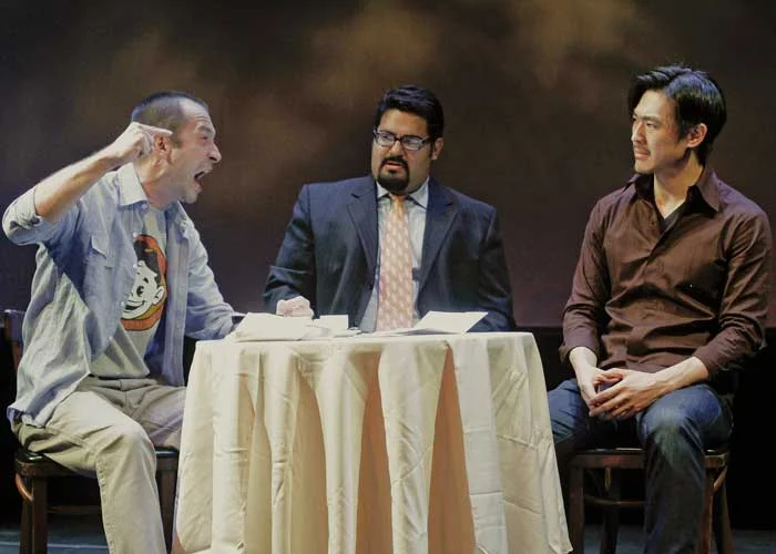 Jeff Binder, Mando Alvarado and James Chen in THE NEW TESTIMENT. Photo by Rahav Segev. Summer Shorts 2011.