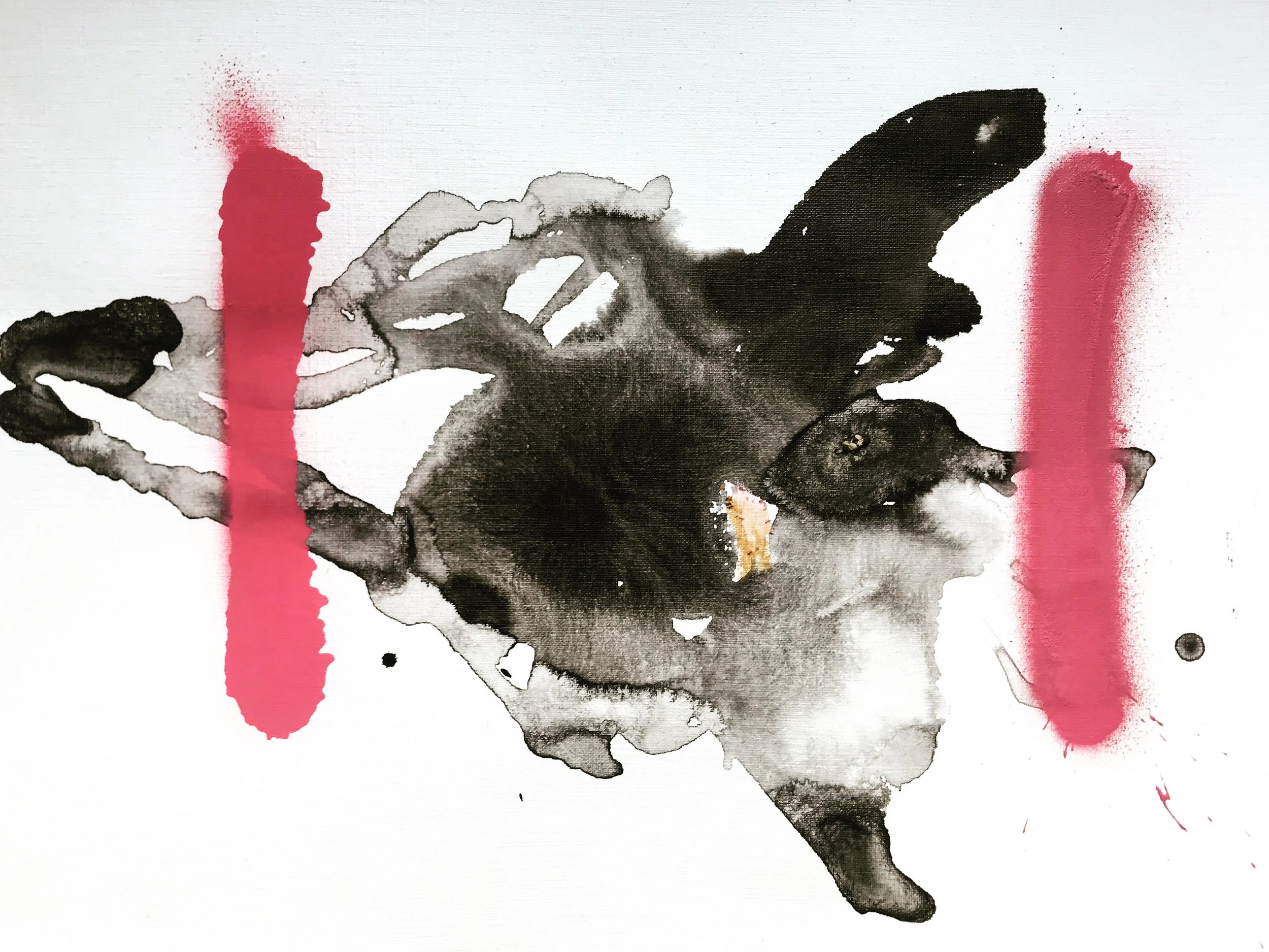 Us Japanese ink and spray paint on paper 12 in x 16 in