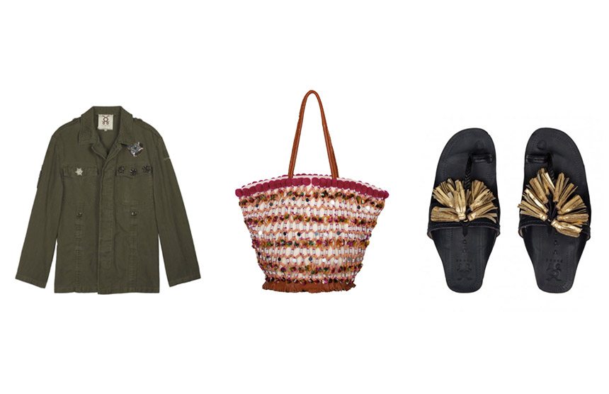 L-R: Military Jacket / Fiji Tuk Tuk / Scaramouche Sandals