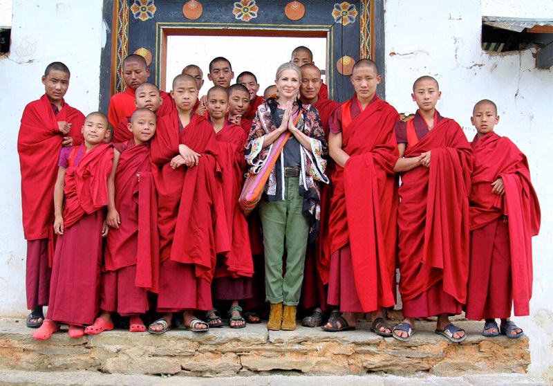 In Bhutan with a group of young monks.