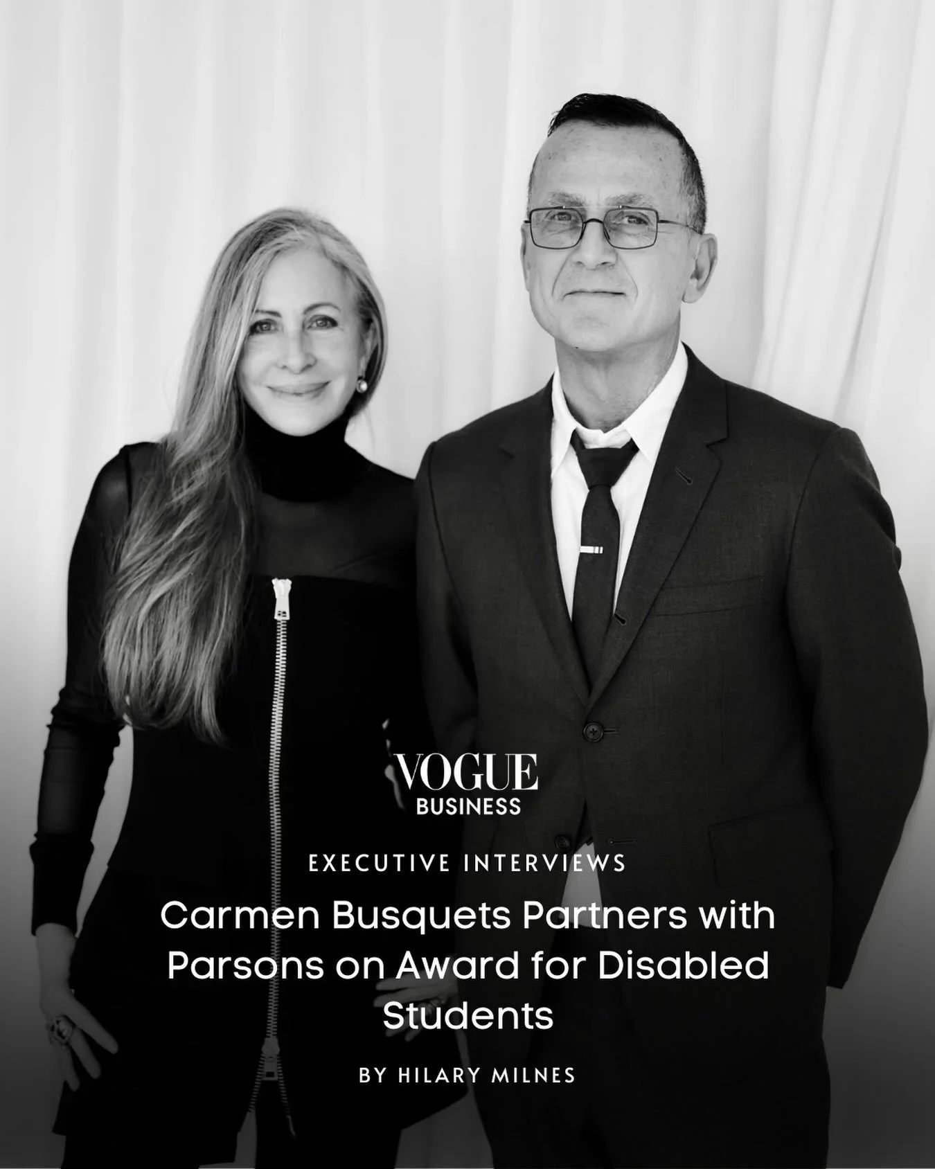 In a new interview with @voguebusiness, @hilarymilnes speaks with Carmen and Steven Kolb about the Carmen Busquets Award for Disabled Fashion Students, created in partnership with @parsonsschoolofdesign.

Carmen&rsquo;s and Steven&rsquo;s own experie