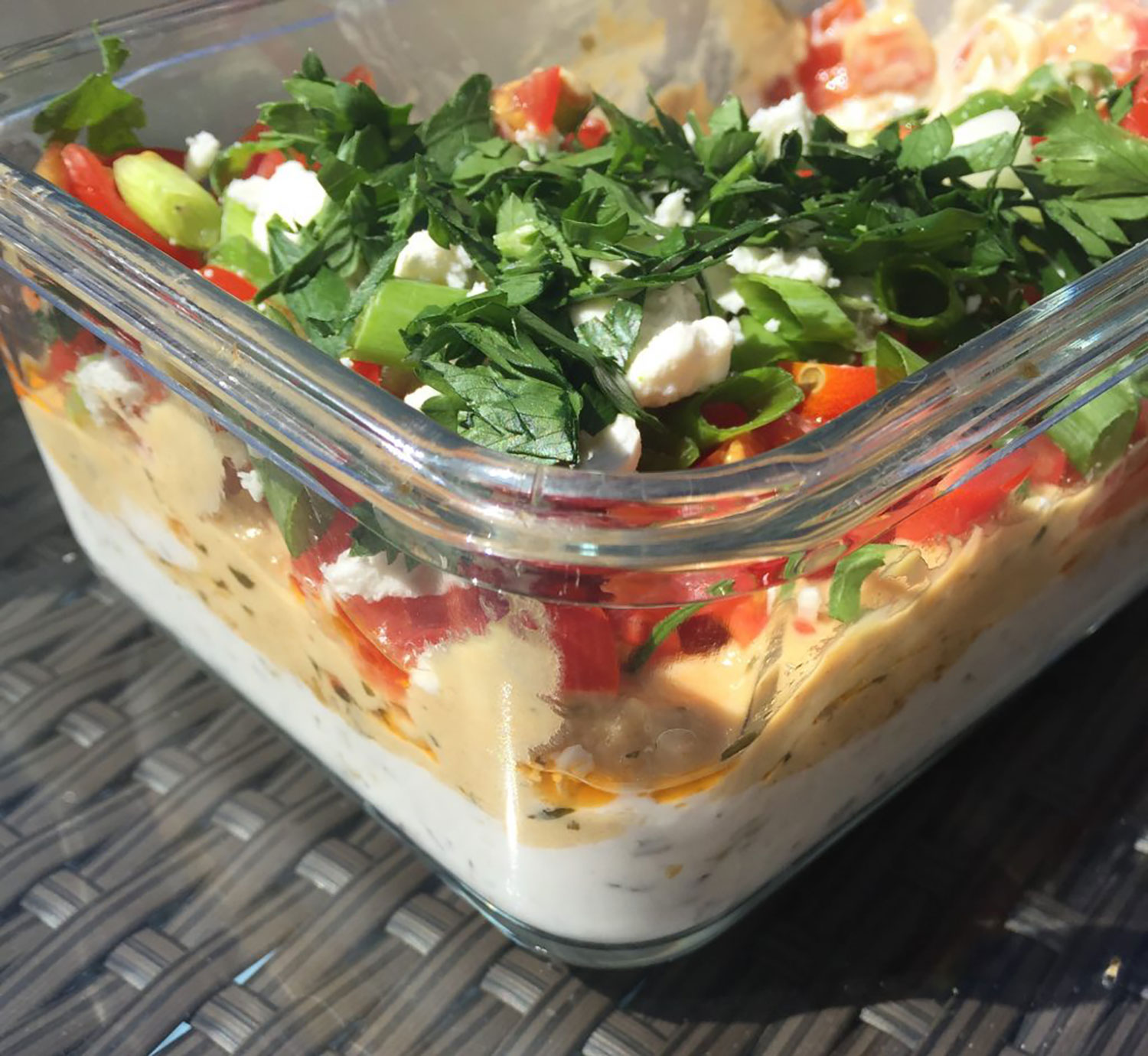 Creamy, herby and flavorful Low Fat 7 Layer Greek Dip