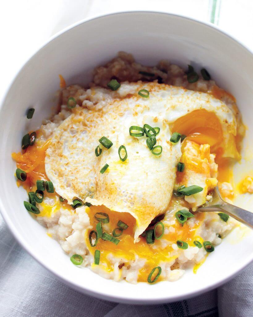 Martha Stewart's Savory Oatmeal and eggs making for a hearty breakfast