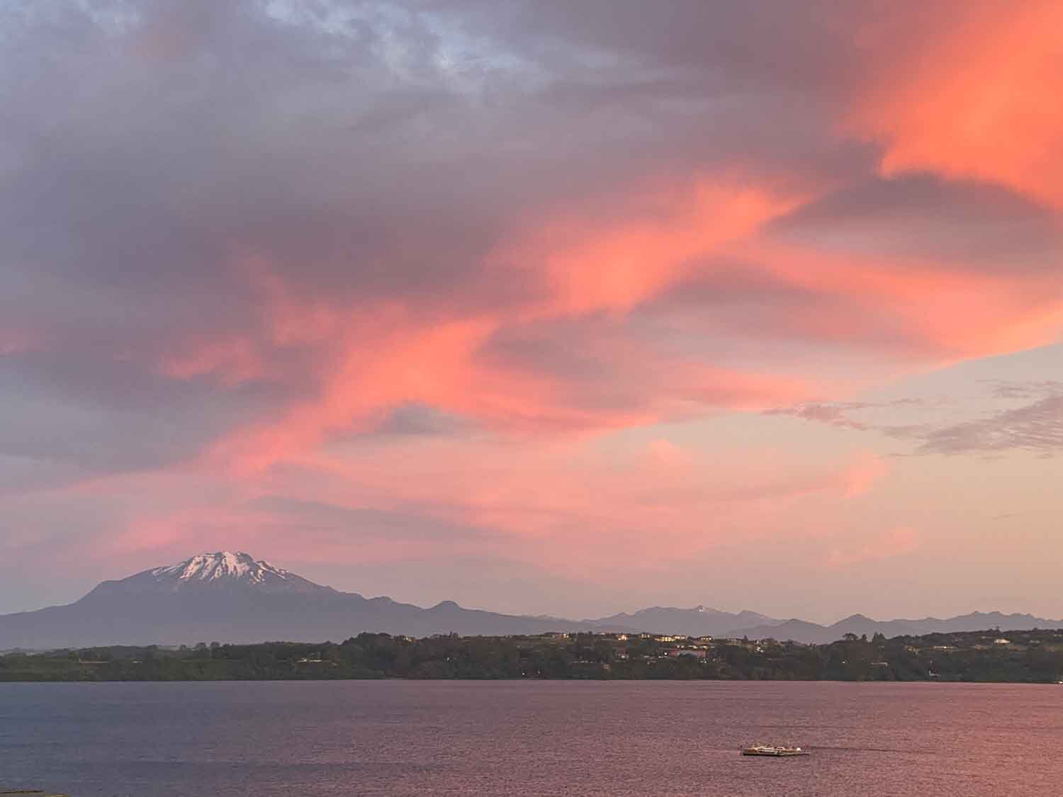 chile lake district hotels view Sunset Osorno Volcano