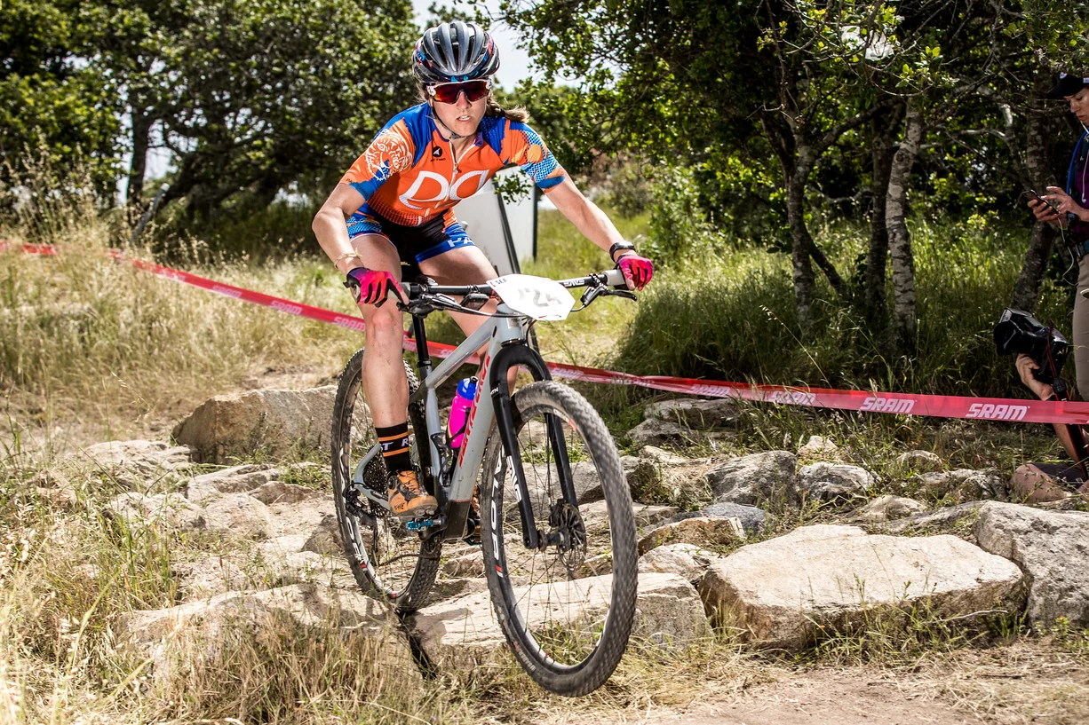 Pro Women XCO rock garden. A pretty typical feature that can be found on almost every XCO course across the country. This one is a little bit easier than most (as you can see I am having no issues even using a rigid fork).