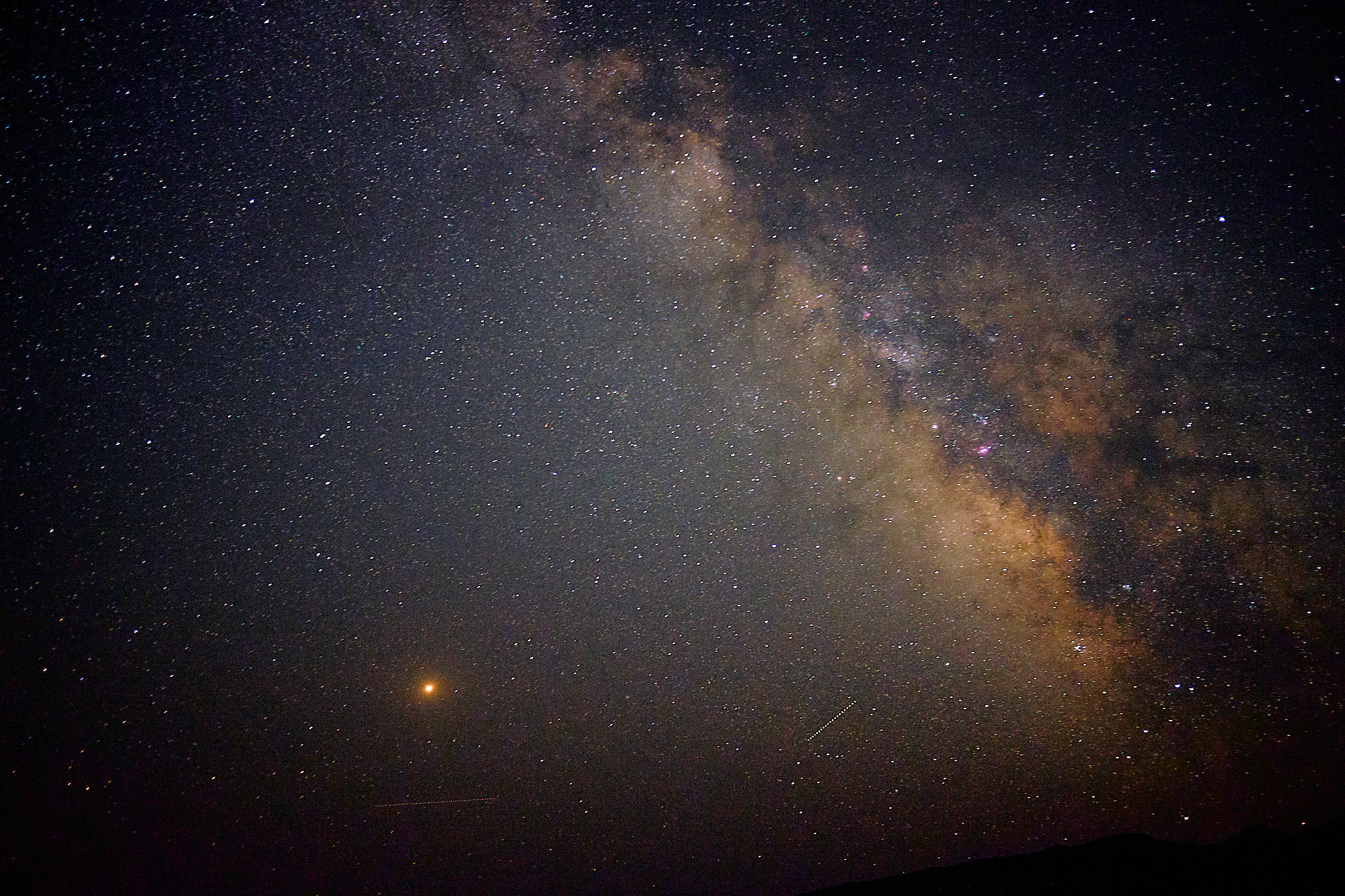  The Milky Way and Mars present themselves on a clear night. Great Basin National Park is one of the darkest places in the country and is known for its skies. The high elevation, incredibly low humidity, and low light pollution make it a stargazers h