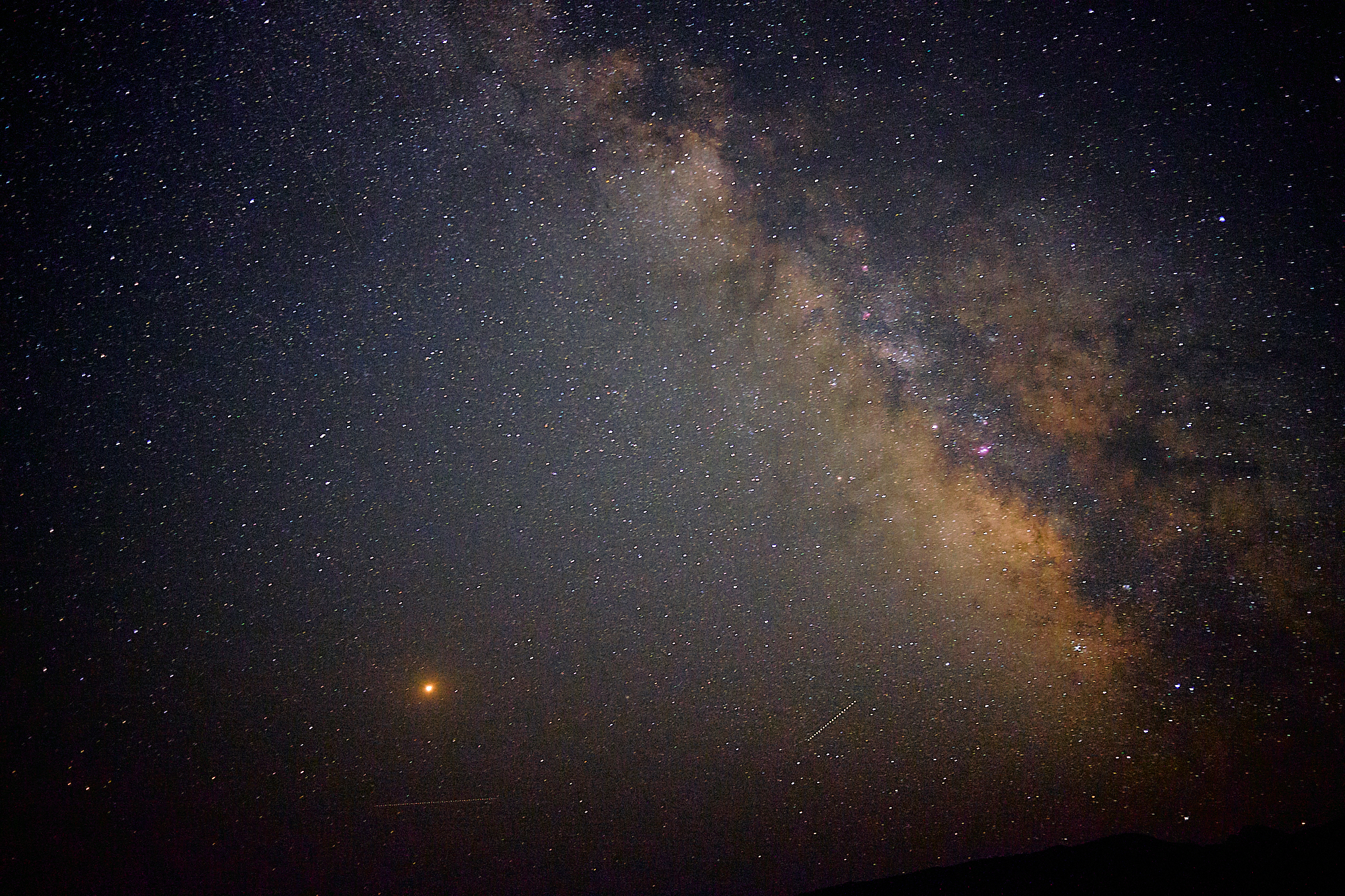 The Milky Way and Mars present themselves on a clear night. Great Basin National Park is one of the darkest places in the country and is known for its skies. The high elevation, incredibly low humidity, and low light pollution make it a stargazers h